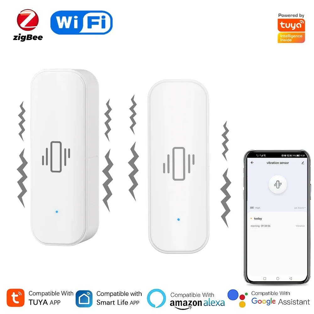 Home Security And Monitoring - Sensor de vibración inteligente Tuya WiFi/Zigbee,